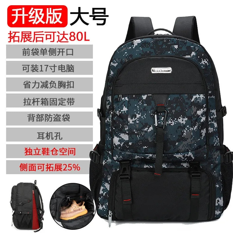 Large Waterproof Travel Backpack with Shoe Compartment - 50L/80L