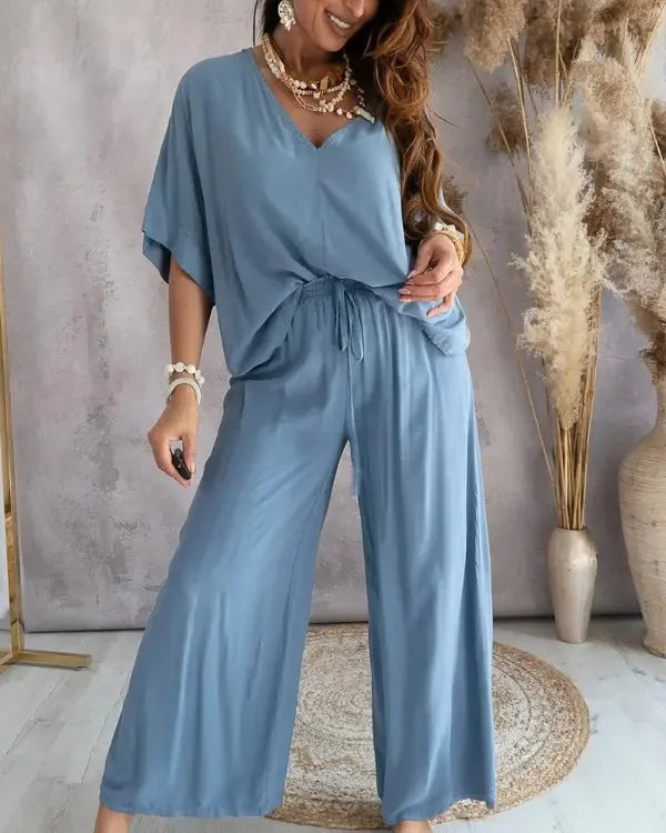 Trendy V-Neck Two-Piece Set