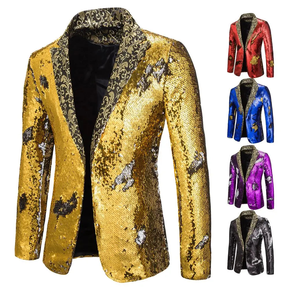 Shiny Two Tone Sequin Collar Blazer