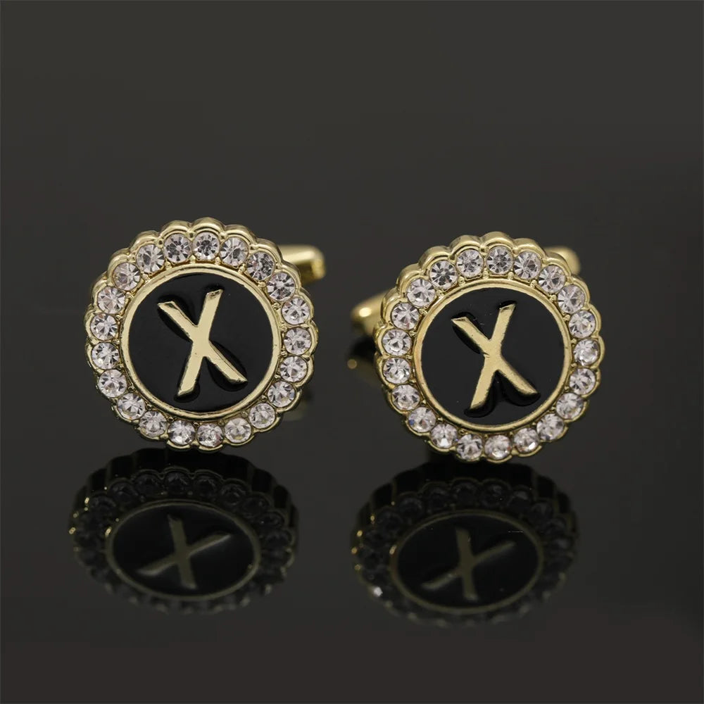 2 Piece Crystal Initial A-Z Cuff links