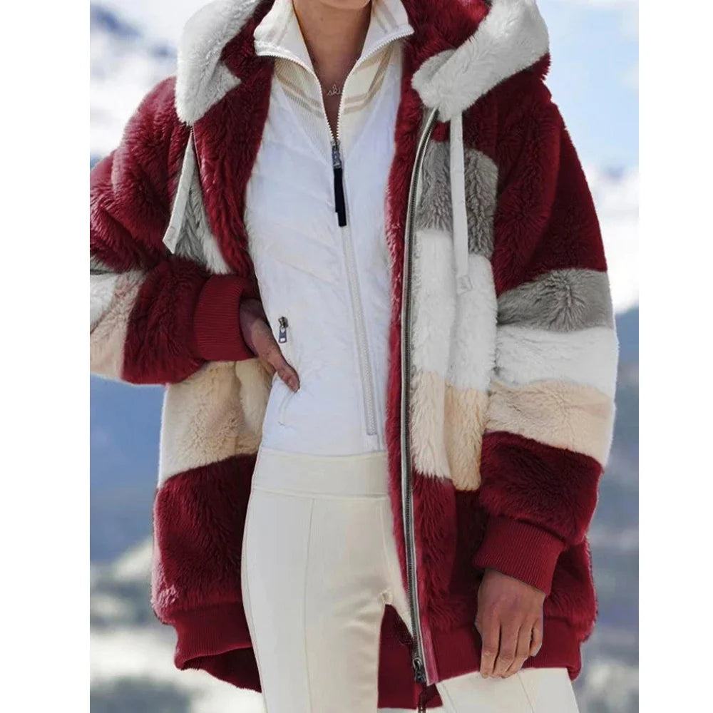 Womens Hooded Cashmere Plaid Coat