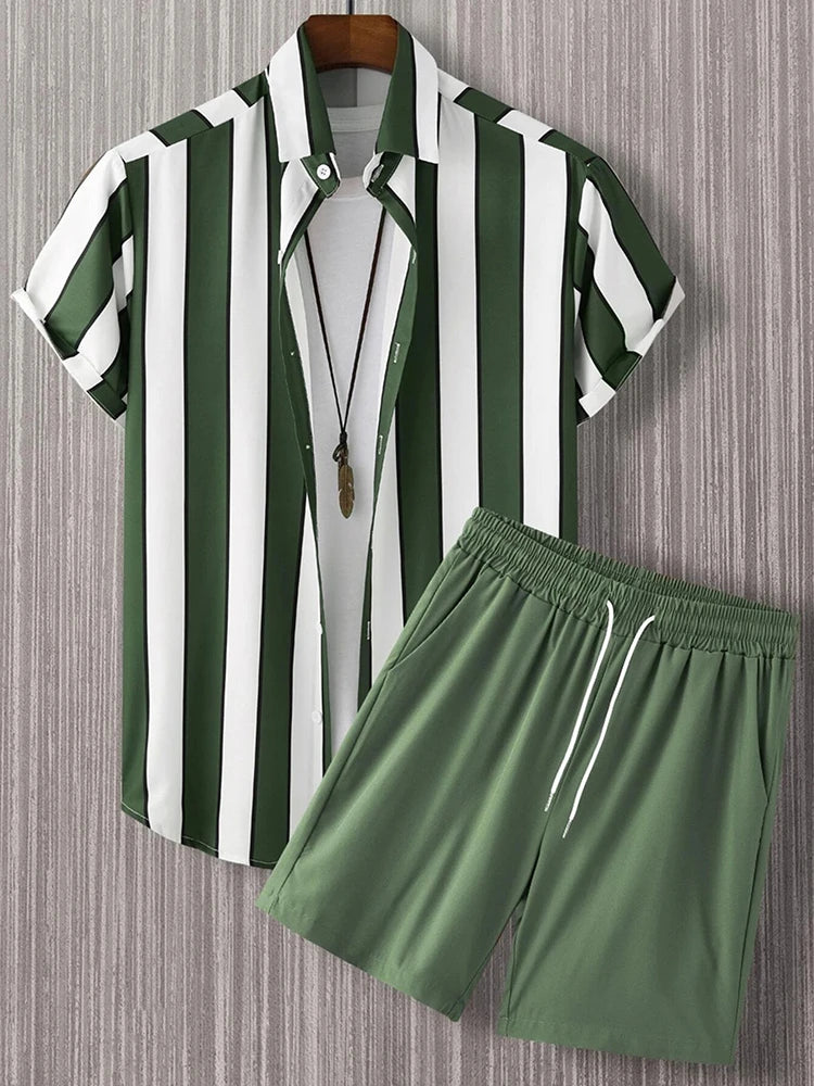 Mens Short-Sleeved Shirt And Beach Shorts Set 2024