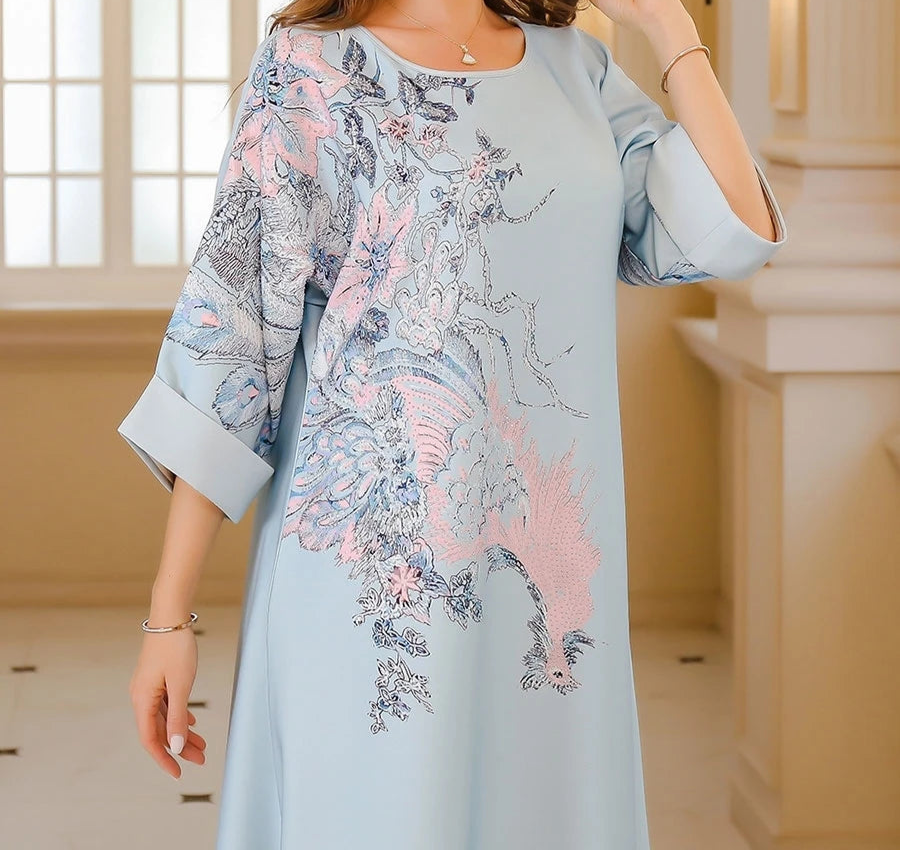 Elegant Floral Print Modest Dress