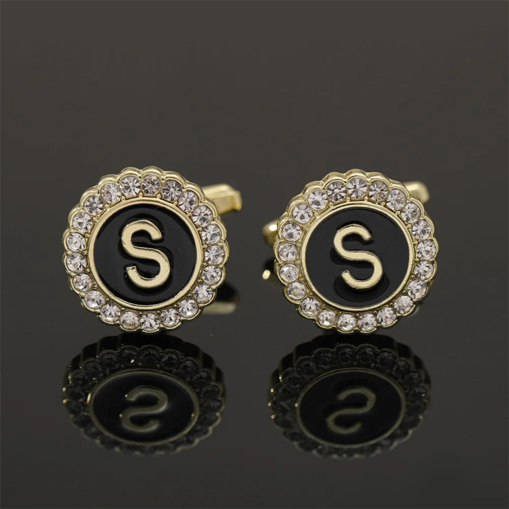 2 Piece Crystal Initial A-Z Cuff links