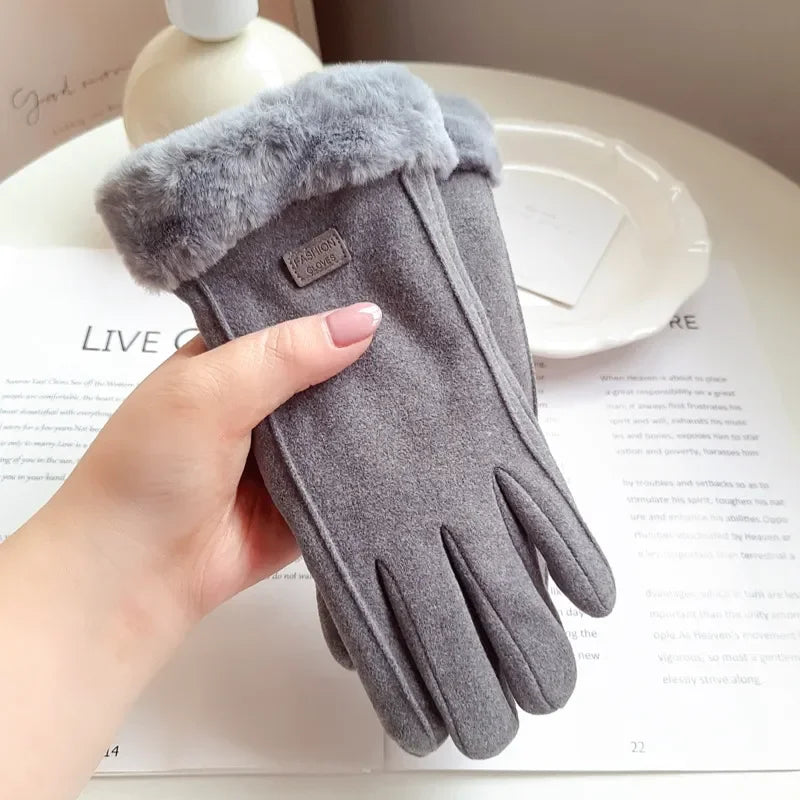 Winter Plush Touchscreen Gloves – Warm Suede Mittens for Driving & Cycling