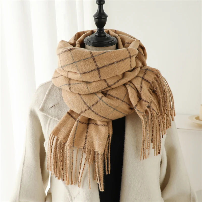 New Warm Cashmere Plaid Scarf & Shawl with Tassels