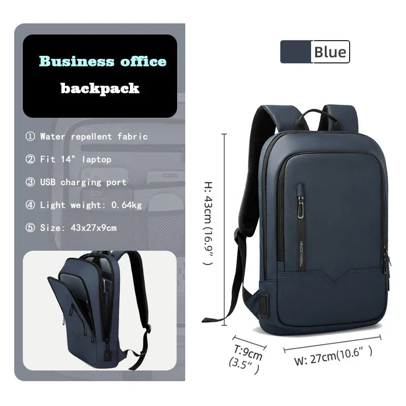 Slim Backpack for Men 15.6" Laptop, Waterproof & Travel Bag with USB Charging