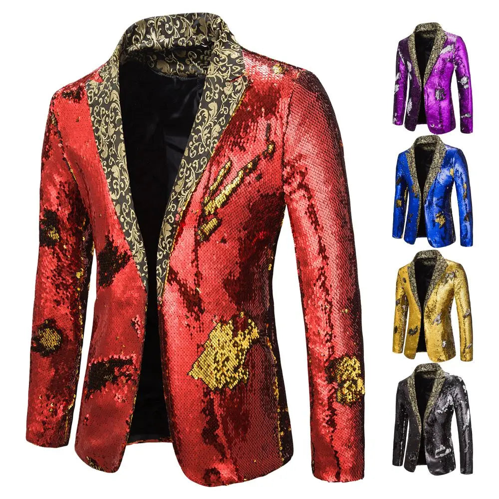 Shiny Two Tone Sequin Collar Blazer