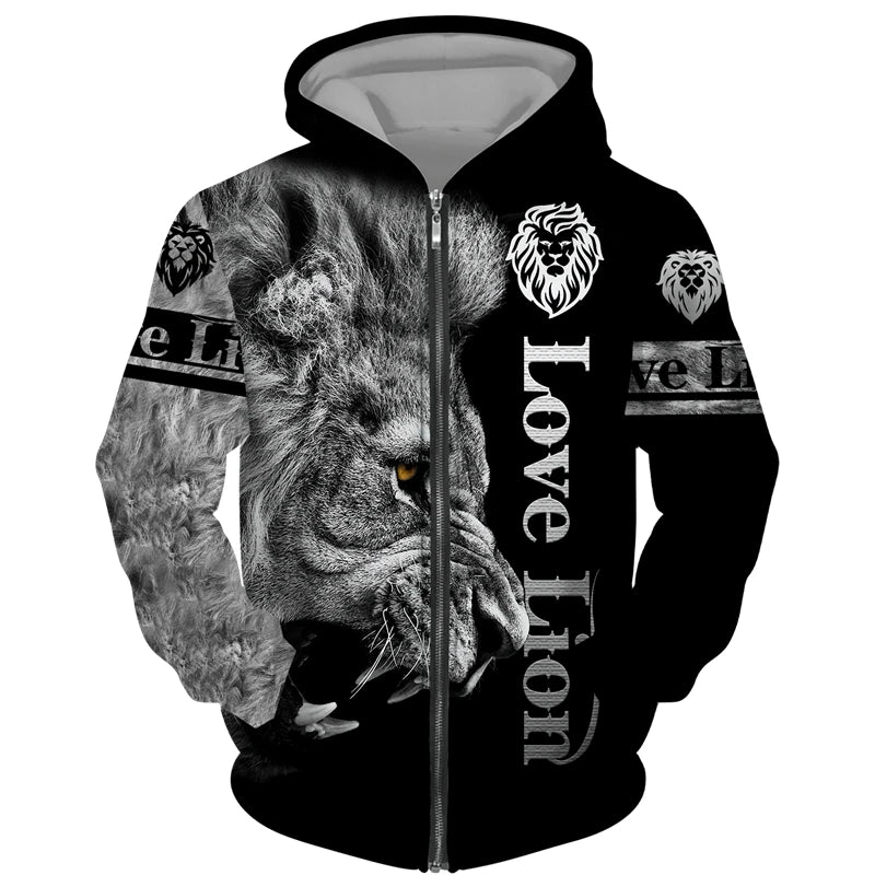 The Lion Print Zipper Hoodie Set