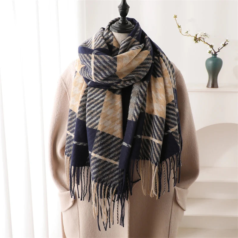 New Warm Cashmere Plaid Scarf & Shawl with Tassels