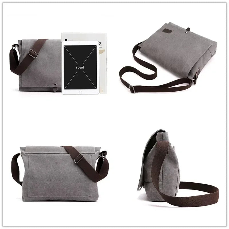 Mens Canvas Cross-body Messenger Bag - Casual, Multi-Function, Portable