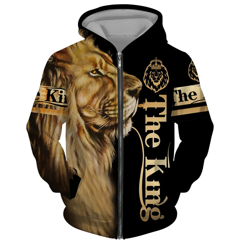 The Lion Print Zipper Hoodie Set