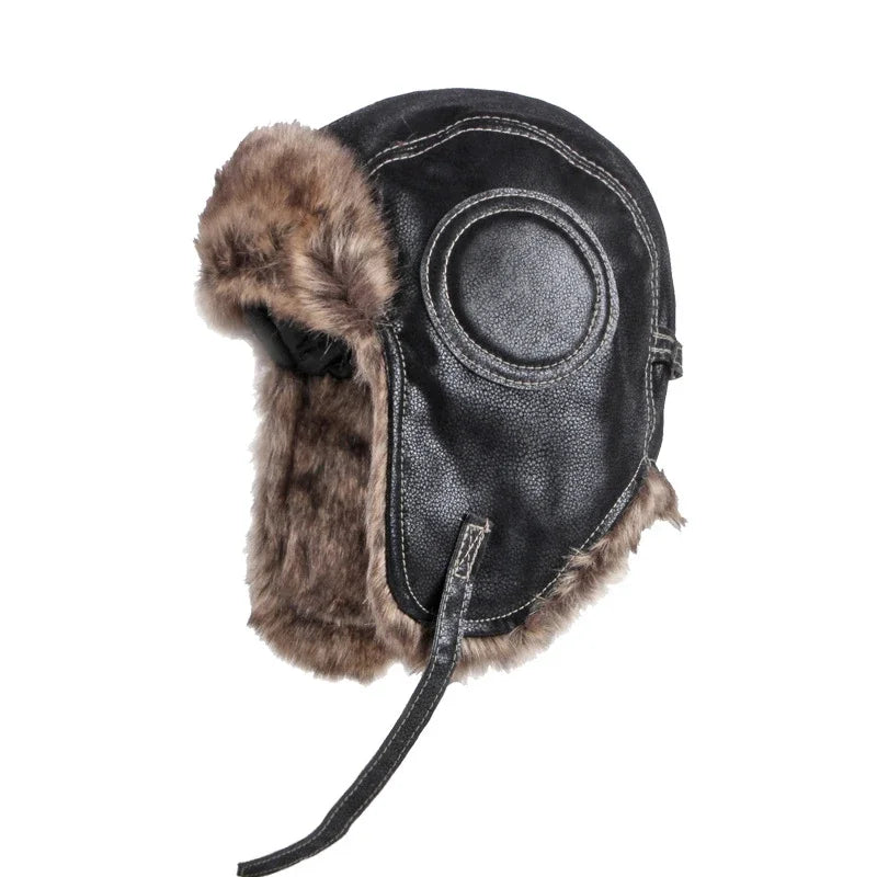 Winter Aviator Bomber Hat with Faux Fur & Ear Flaps