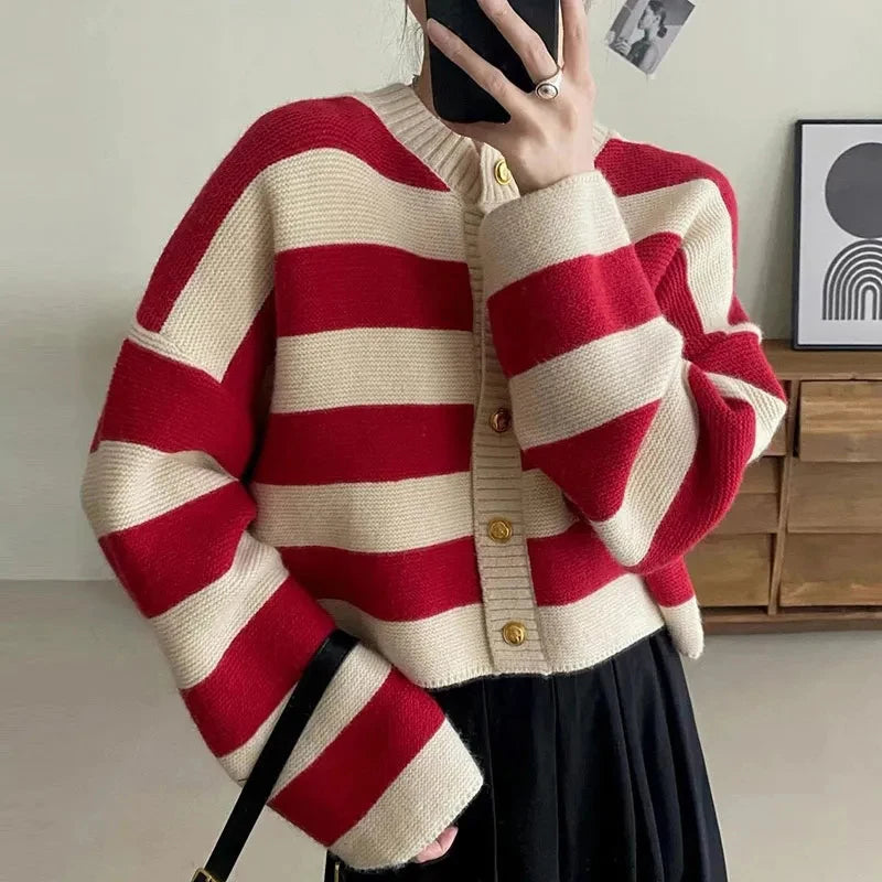 Stripped Knitted Cardigan