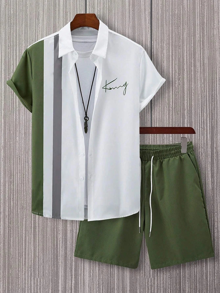 Mens Short-Sleeved Shirt And Beach Shorts Set 2024