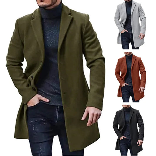 Streetwear Coat Single Breasted Lapel Wool Mens