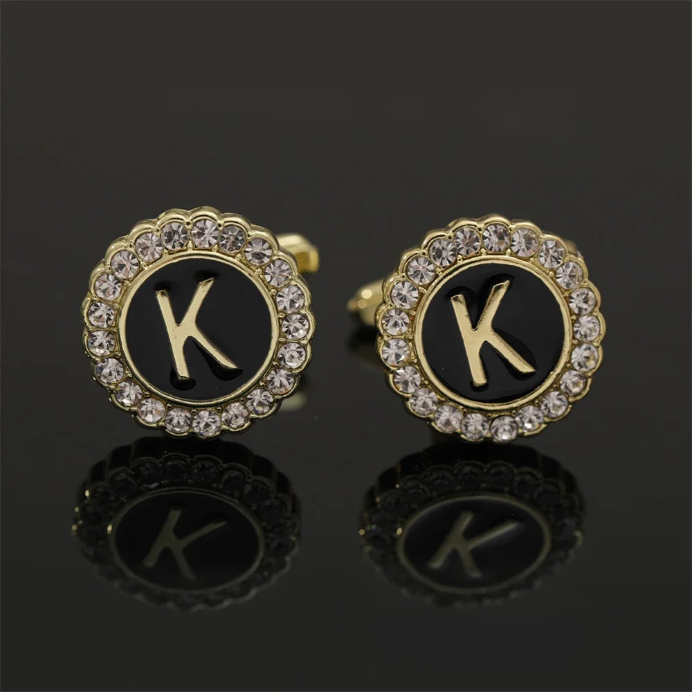 2 Piece Crystal Initial A-Z Cuff links