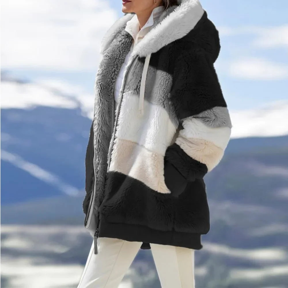 Womens Hooded Cashmere Plaid Coat