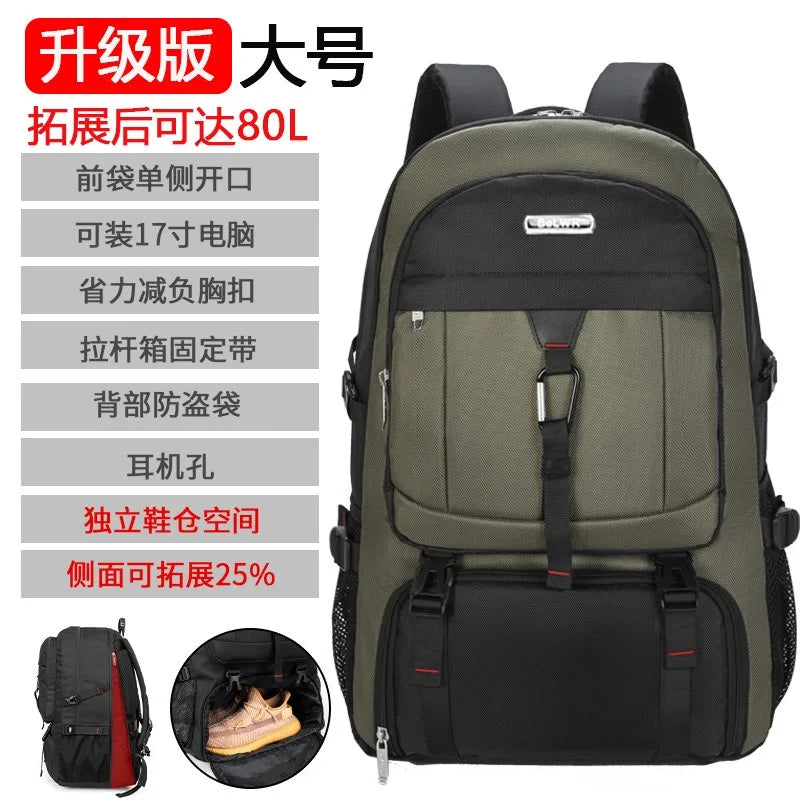 Large Waterproof Travel Backpack with Shoe Compartment - 50L/80L