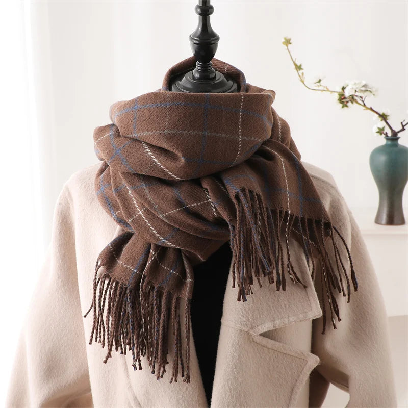 New Warm Cashmere Plaid Scarf & Shawl with Tassels