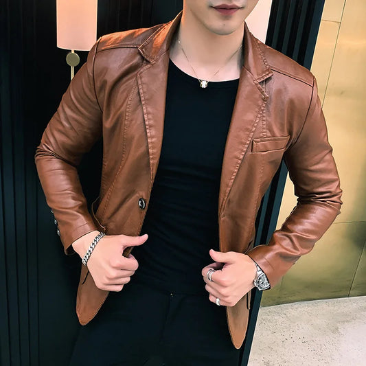 Mens Slim Fit Smart Leather Jacket