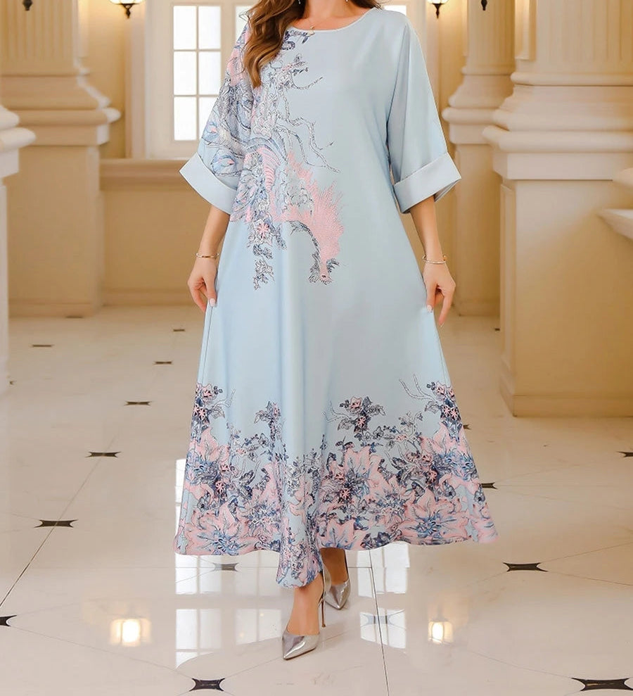 Elegant Floral Print Modest Dress