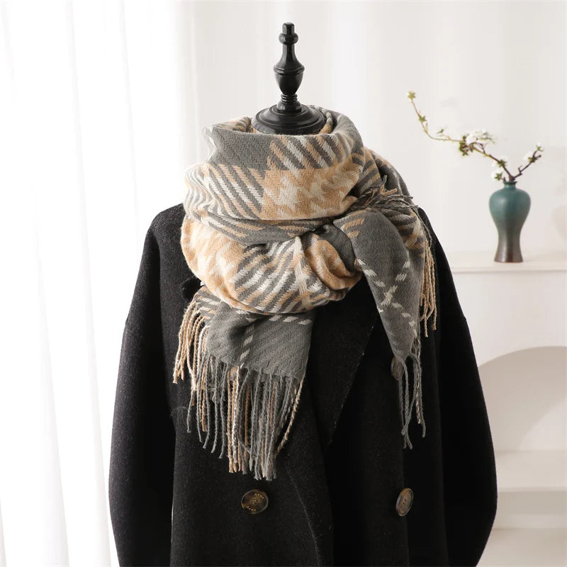 New Warm Cashmere Plaid Scarf & Shawl with Tassels