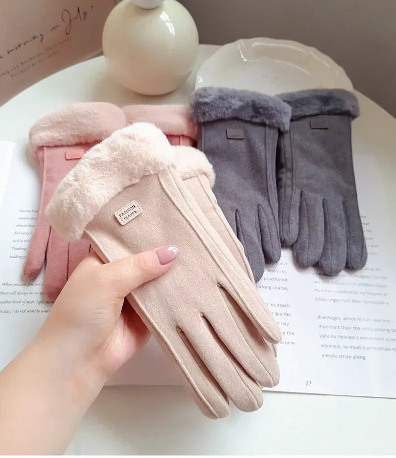 Winter Plush Touchscreen Gloves – Warm Suede Mittens for Driving & Cycling