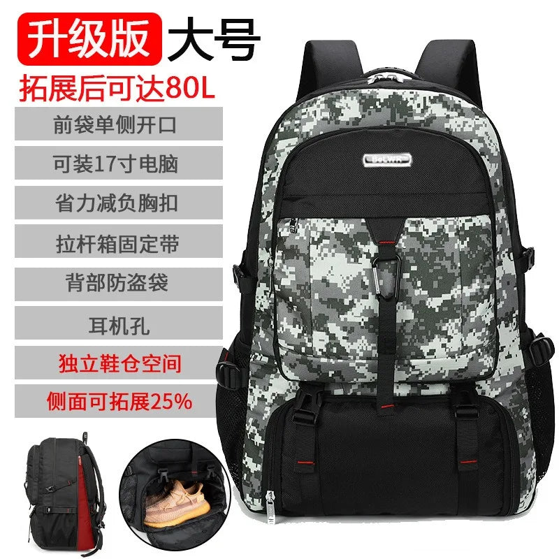 Large Waterproof Travel Backpack with Shoe Compartment - 50L/80L