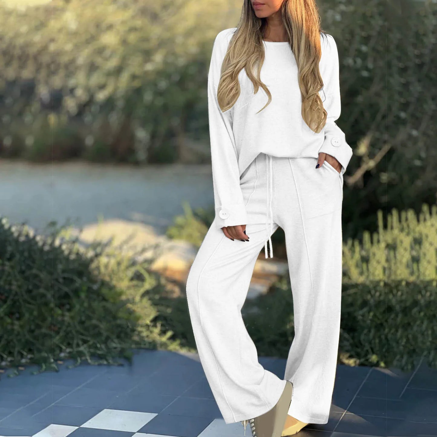 Womens Long Sleeve Suit & Wide Leg Pants