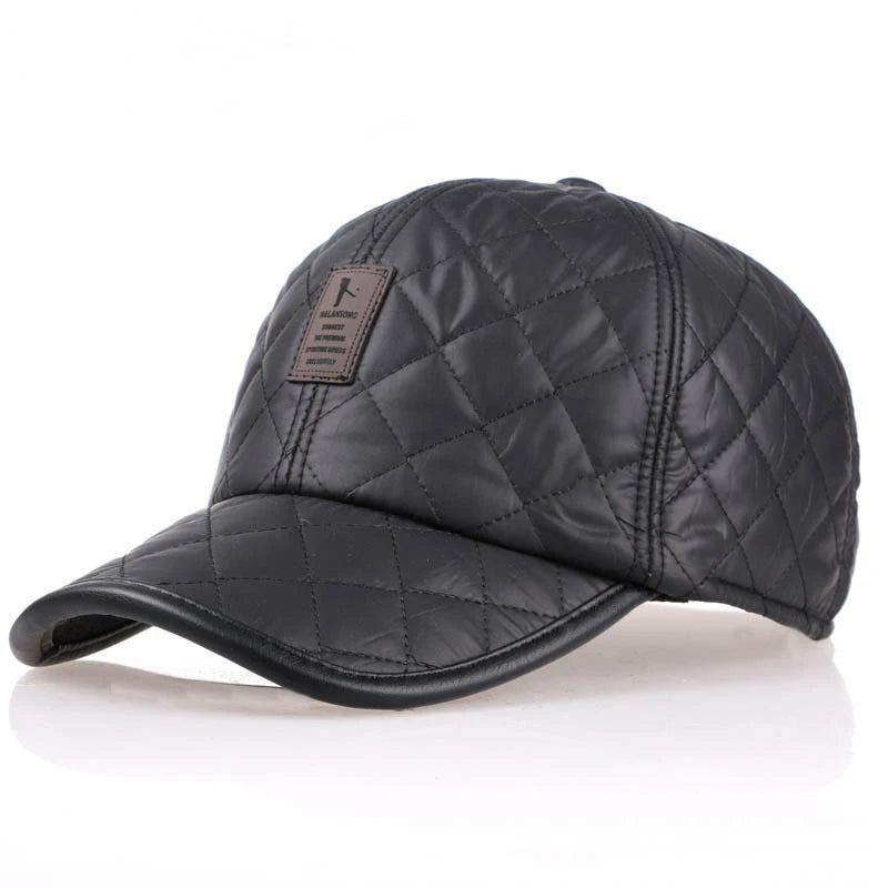 Winter Mens Leather Baseball Cap with Ear Protection