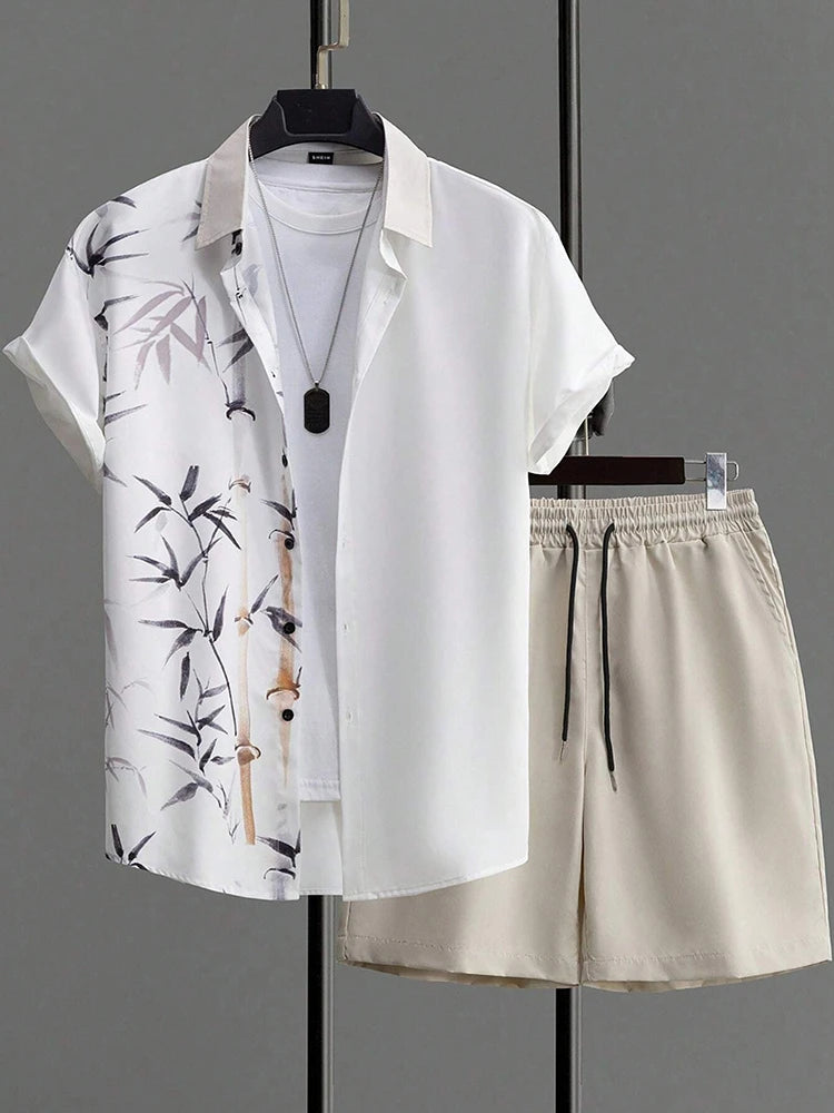 Mens Short-Sleeved Shirt And Beach Shorts Set 2024