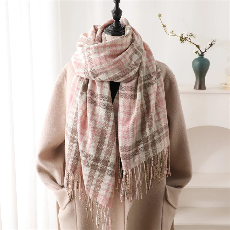 New Warm Cashmere Plaid Scarf & Shawl with Tassels