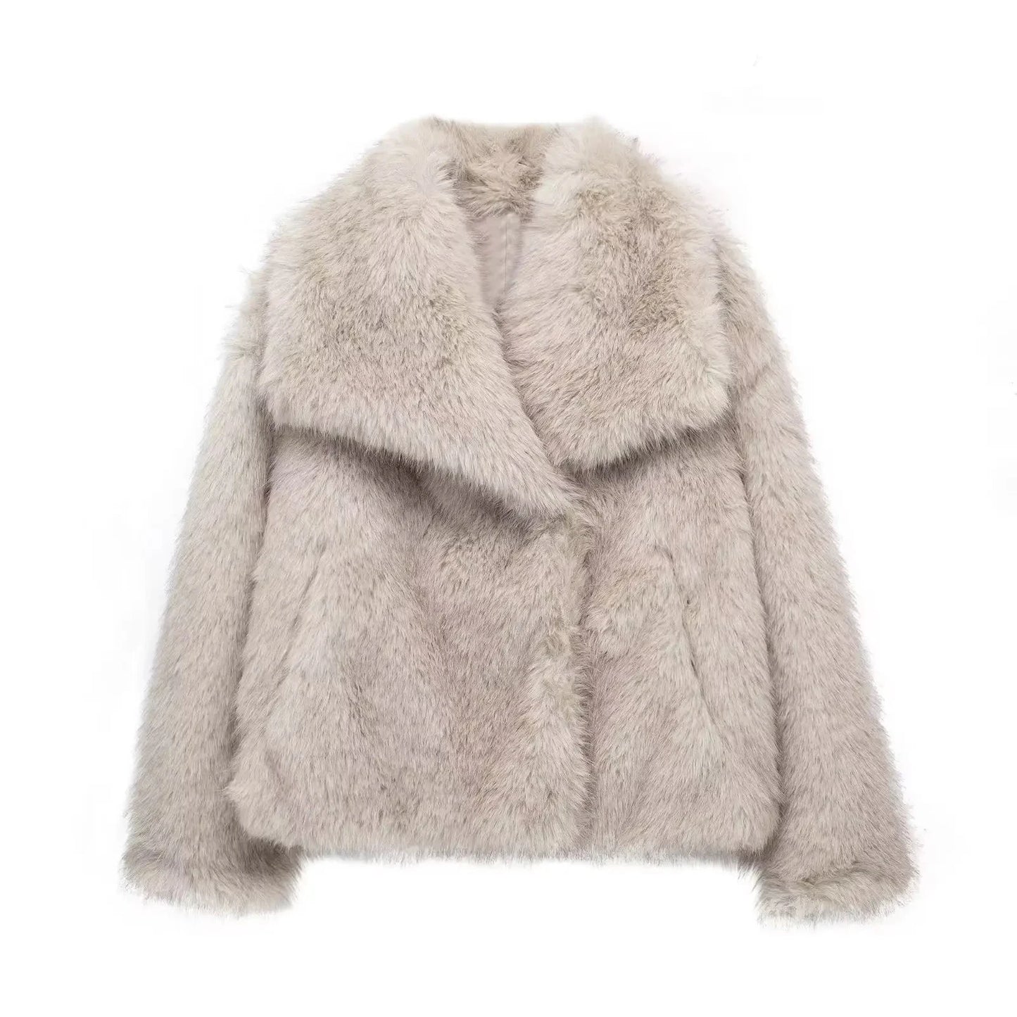 Women’s Cropped Faux Fur Jacket with Lapel Collar