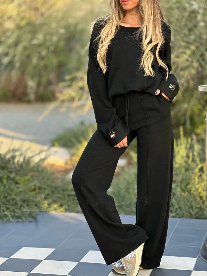 Womens Long Sleeve Suit & Wide Leg Pants