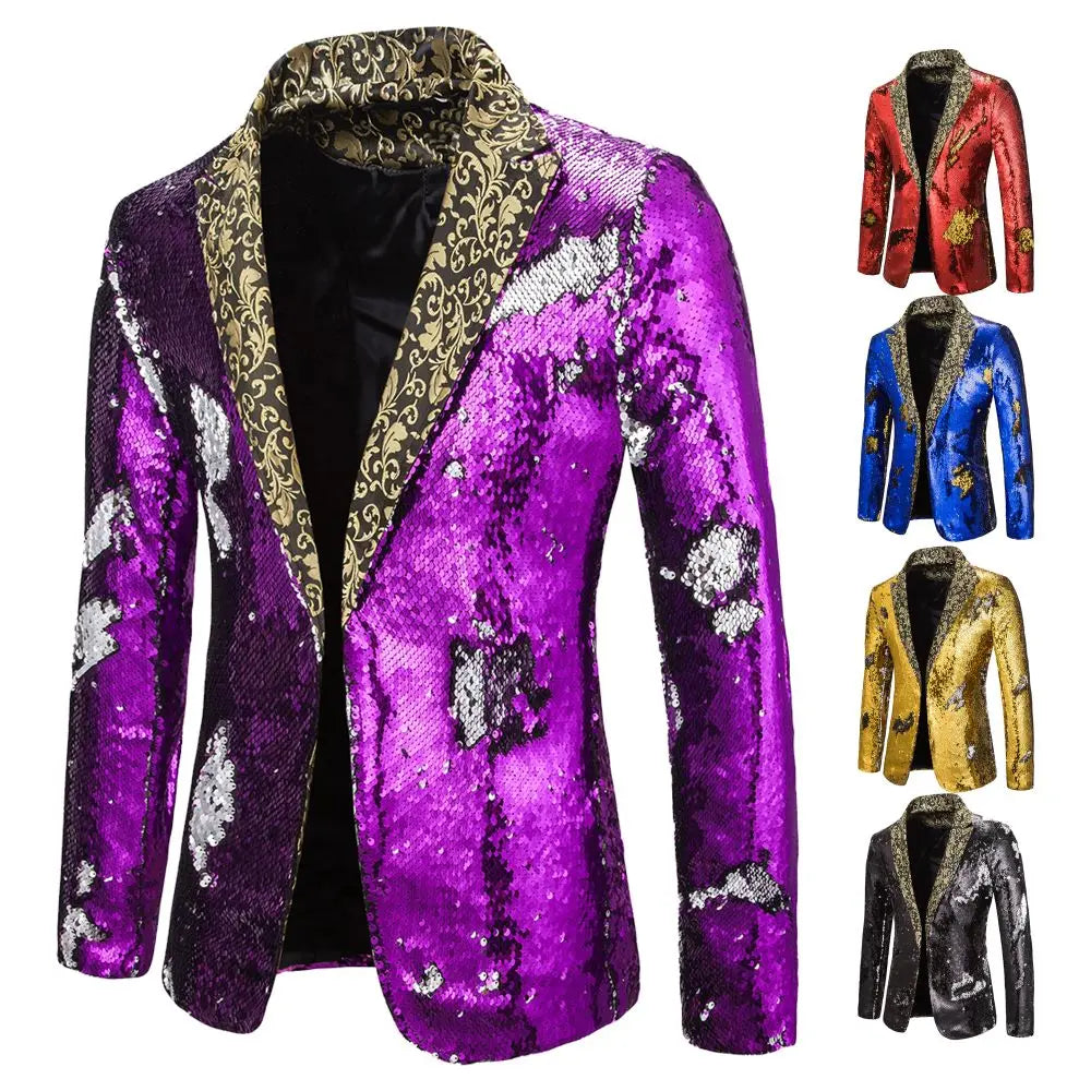 Shiny Two Tone Sequin Collar Blazer