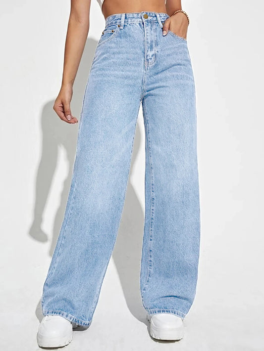 High-Waist Wide-Leg Denim Jeans