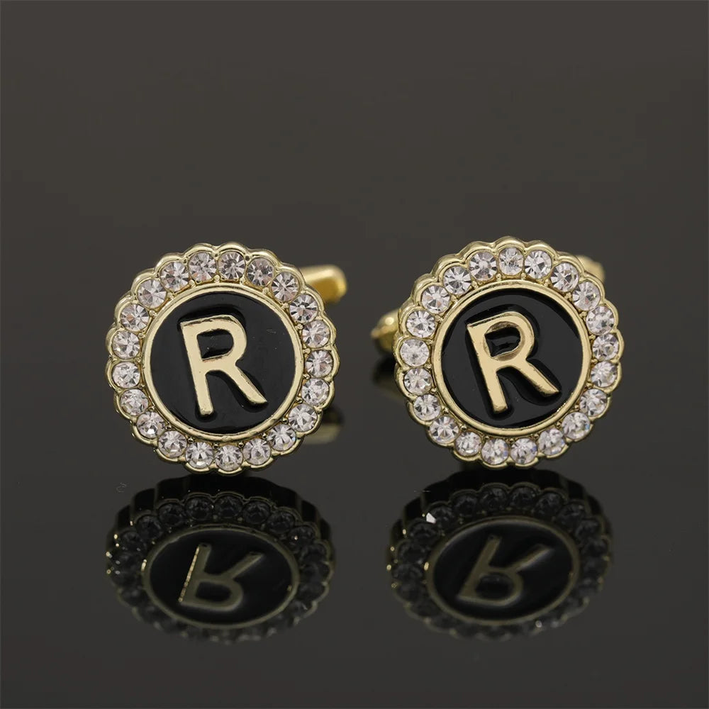 2 Piece Crystal Initial A-Z Cuff links