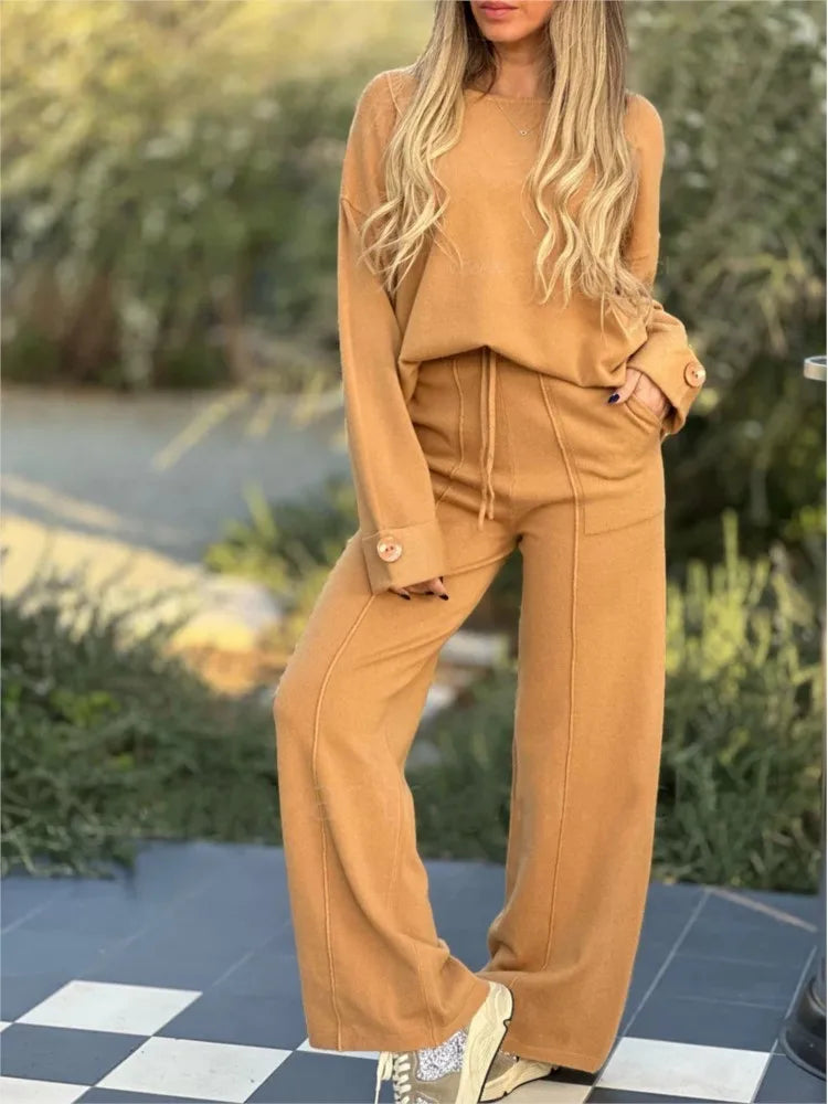 Womens Long Sleeve Suit & Wide Leg Pants