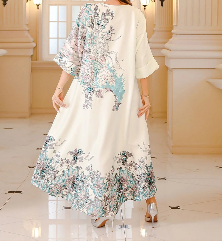 Elegant Floral Print Modest Dress