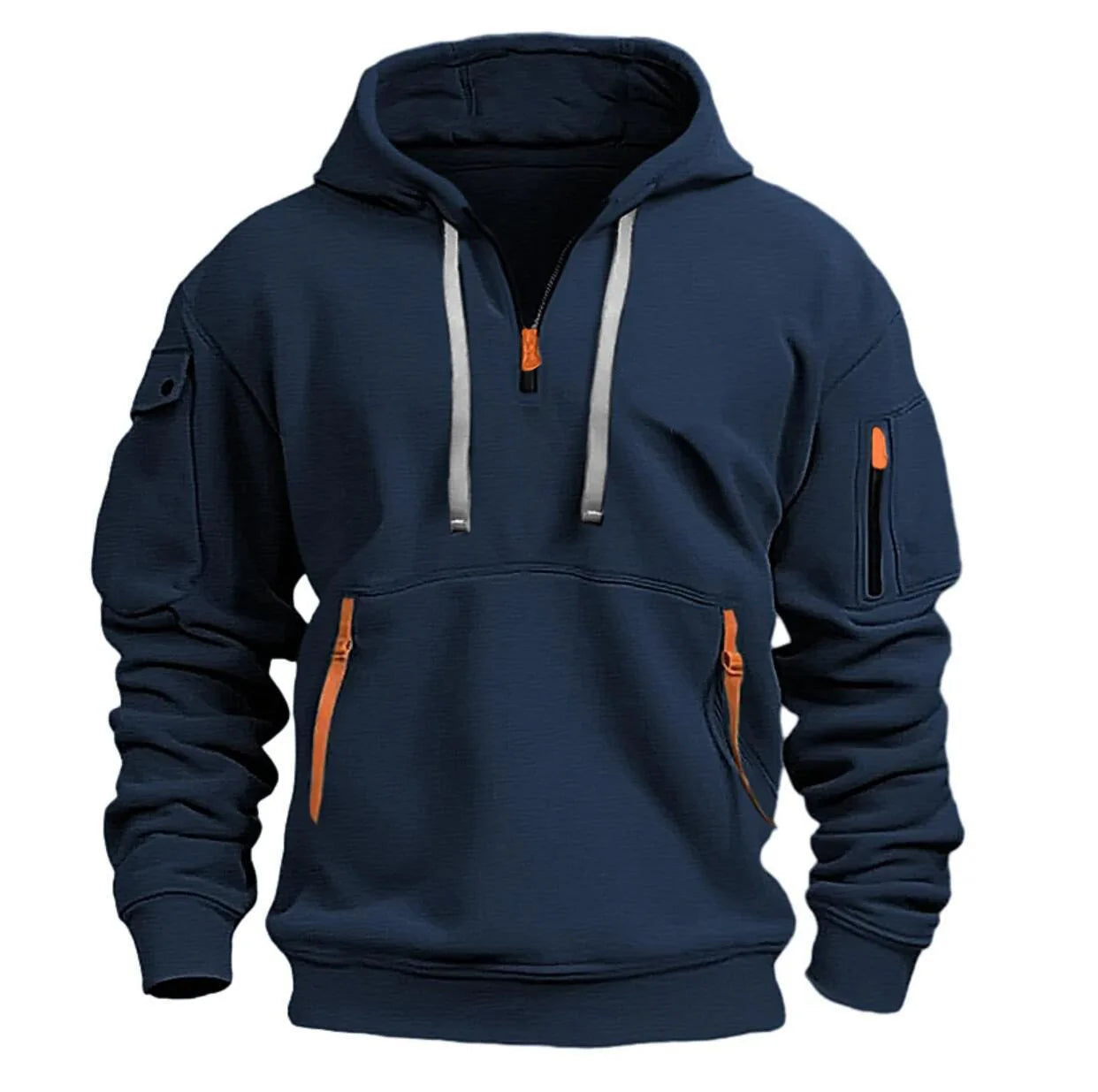 New Multi Pocket Zipper Fleece Hoodie