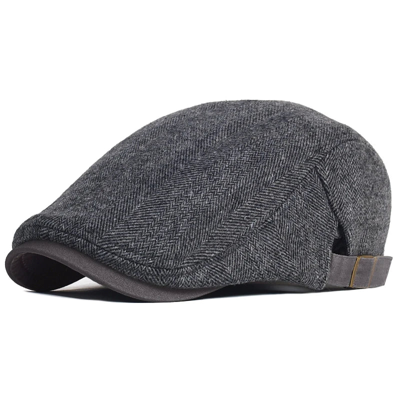 Winter Woolly Newsboy Cap, Herringbone Stripe Gatsby Flat Hat