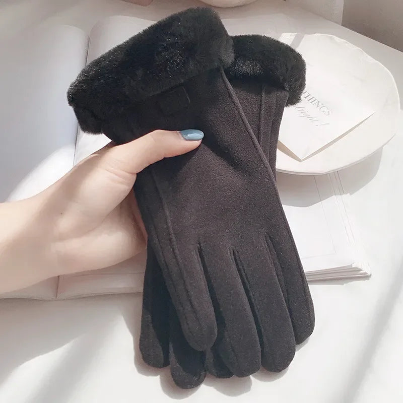 Winter Plush Touchscreen Gloves – Warm Suede Mittens for Driving & Cycling