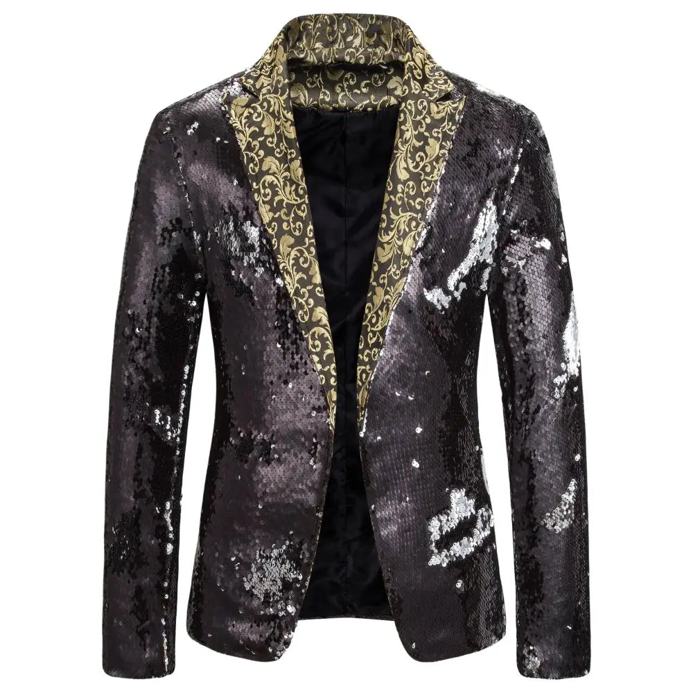 Shiny Two Tone Sequin Collar Blazer