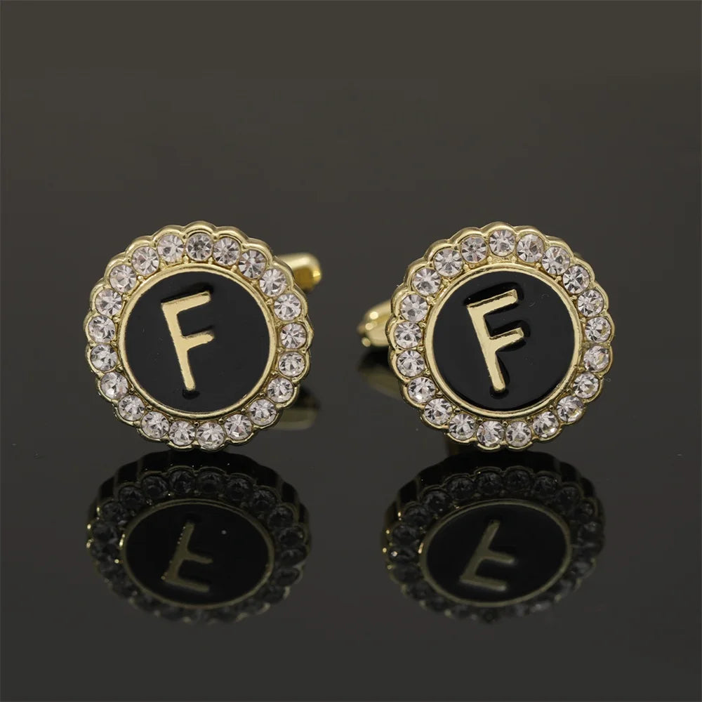 2 Piece Crystal Initial A-Z Cuff links