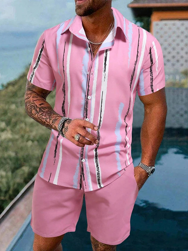 Mens Short-Sleeved Shirt And Beach Shorts Set 2024