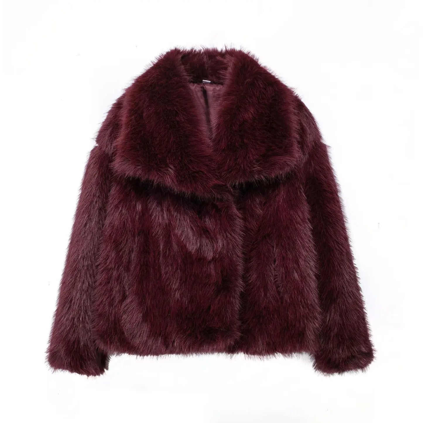 Women’s Cropped Faux Fur Jacket with Lapel Collar