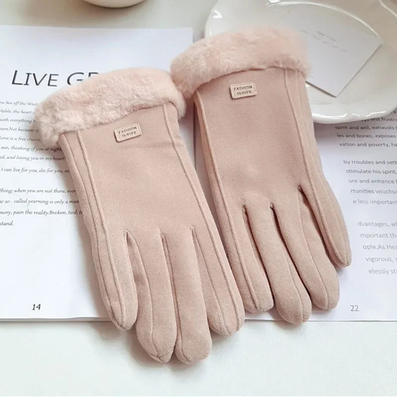 Winter Plush Touchscreen Gloves – Warm Suede Mittens for Driving & Cycling