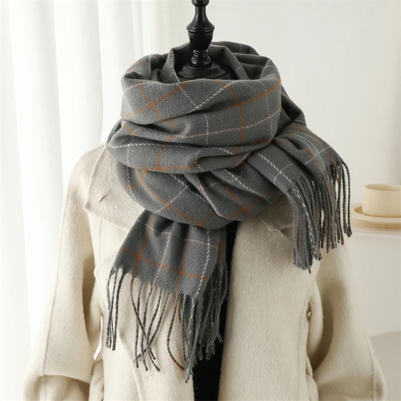 New Warm Cashmere Plaid Scarf & Shawl with Tassels