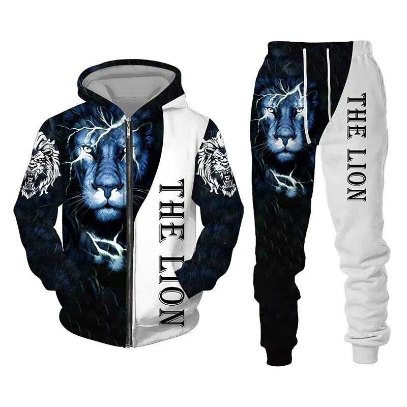 The Lion Print Zipper Hoodie Set